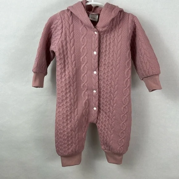 Cable Knit Baby Bodysuit | Dusty Rose Baby Body Suit | Hood with Ears! - Picture 1 of 6